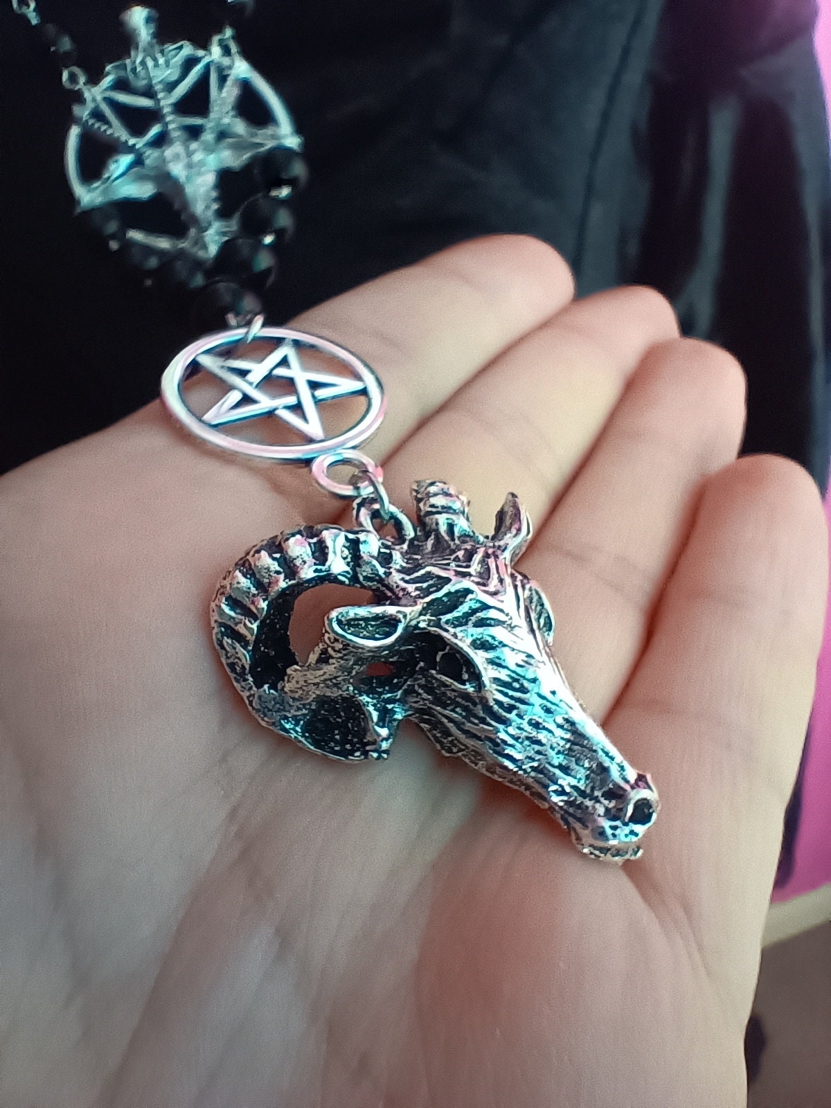 Occult Goth Rosary-Baphomet and Pentagram