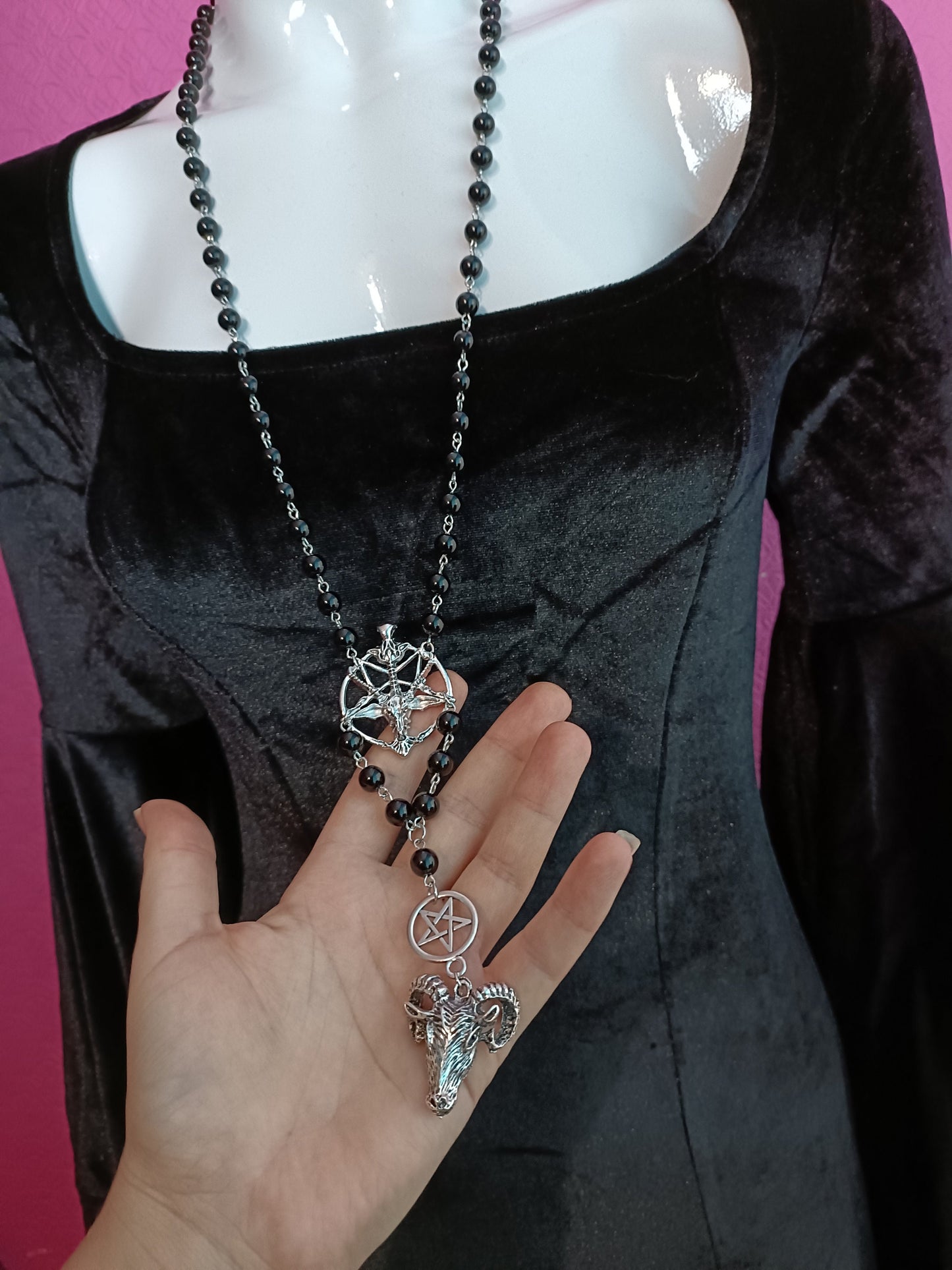 Occult Goth Rosary-Baphomet and Pentagram