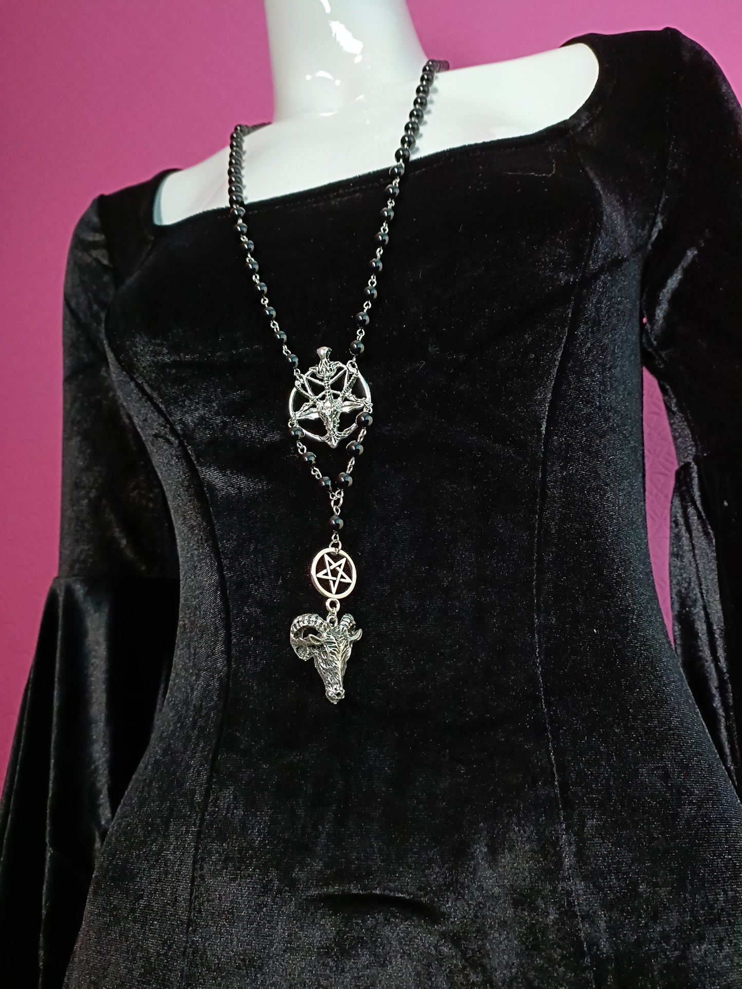 Occult Goth Rosary-Baphomet and Pentagram