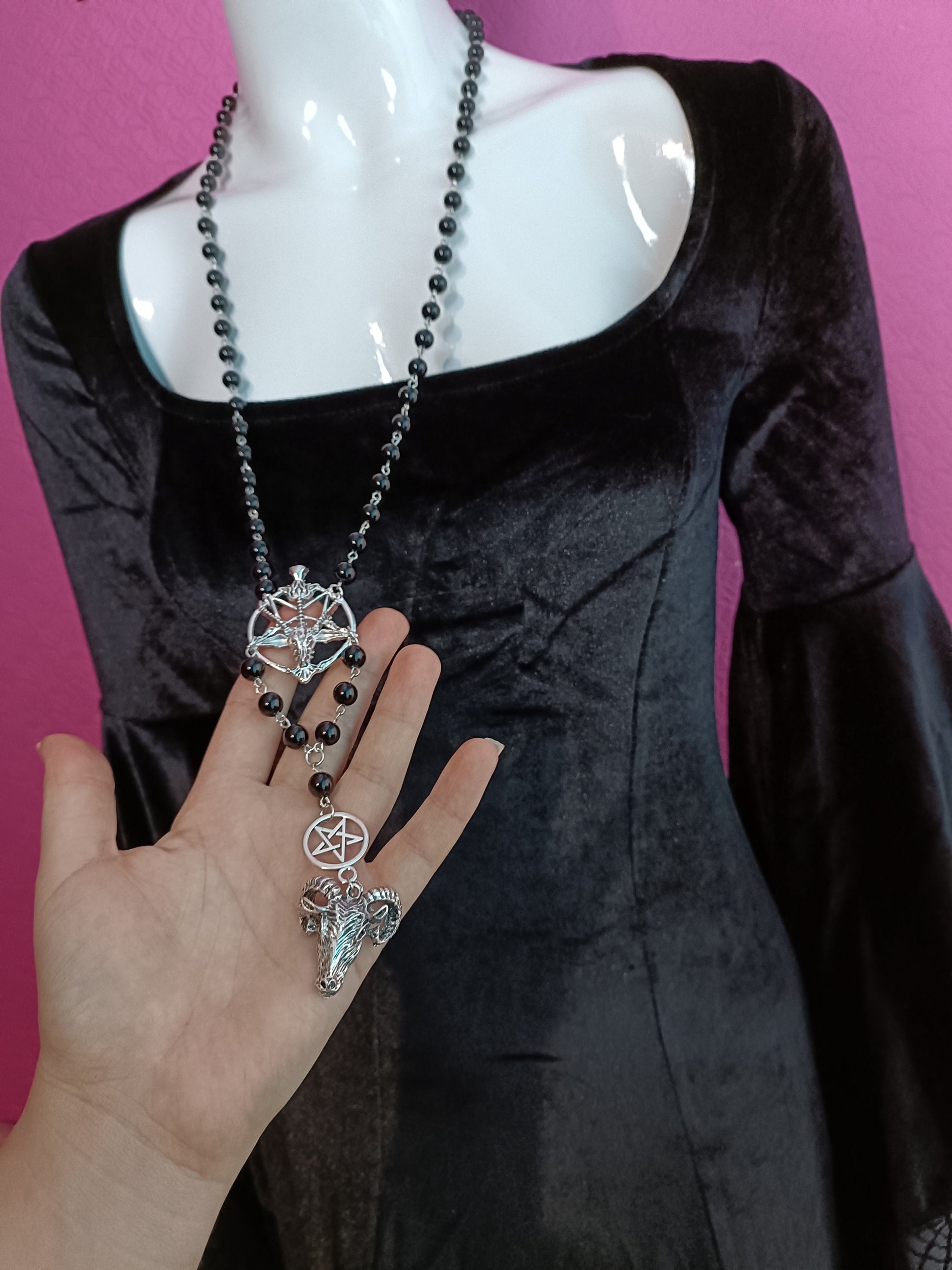 Occult Goth Rosary-Baphomet and Pentagram