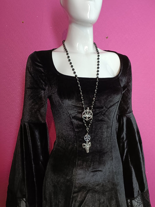 Baphomet rosary- beaded necklace, pentagram, long, gothic, iconic