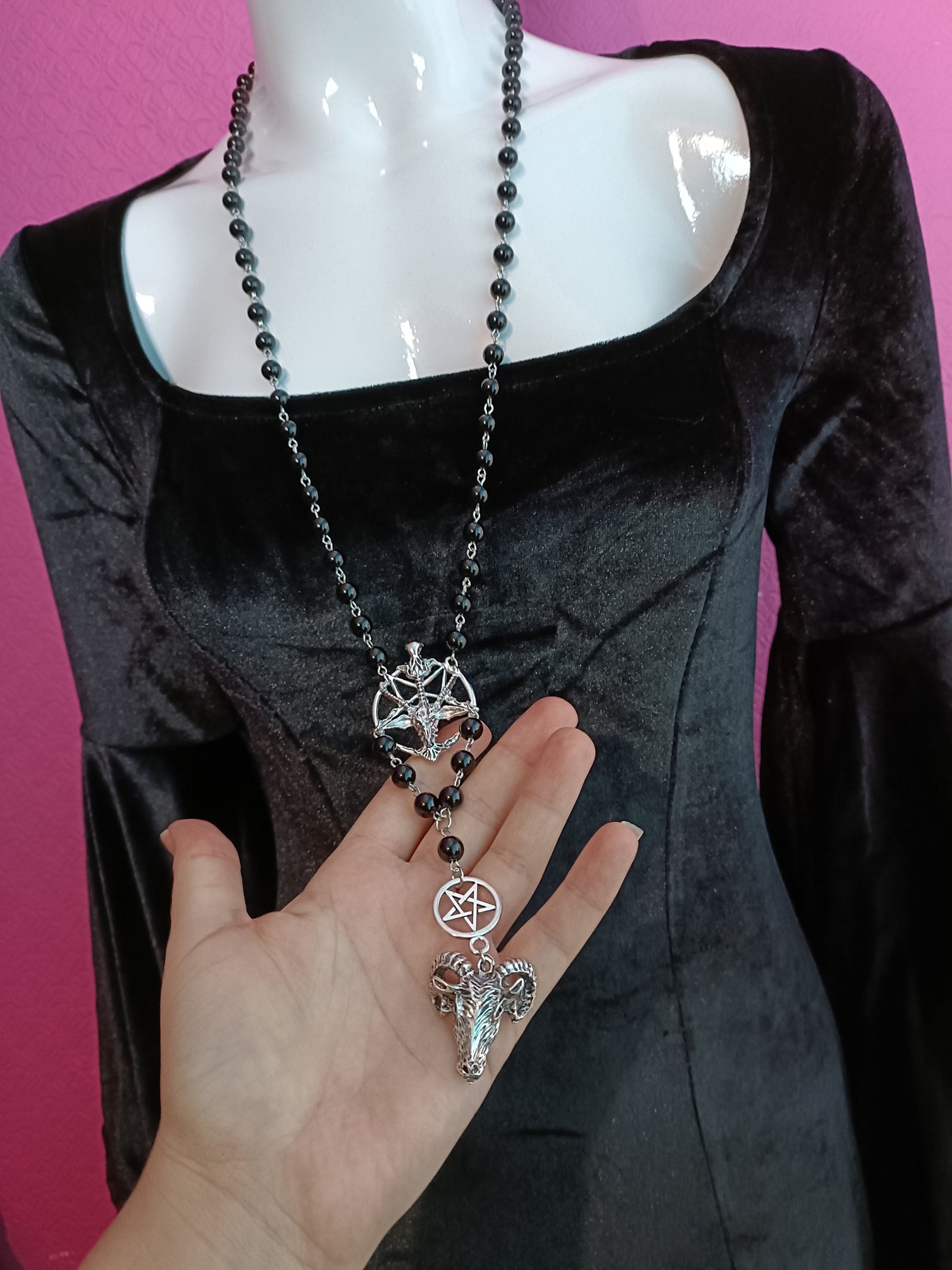 Occult Goth Rosary-Baphomet and Pentagram