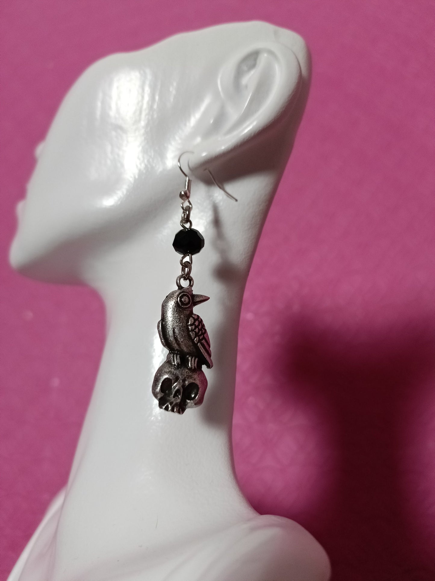 Raven Atop Skull Earrings