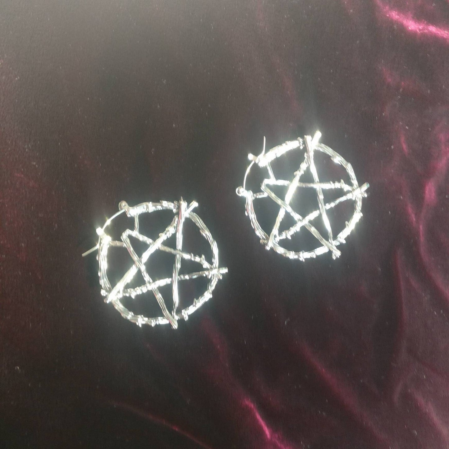 Rustic Pentagram Branch Hoop Earrings/ Nature Goth Pagan Witch Silver