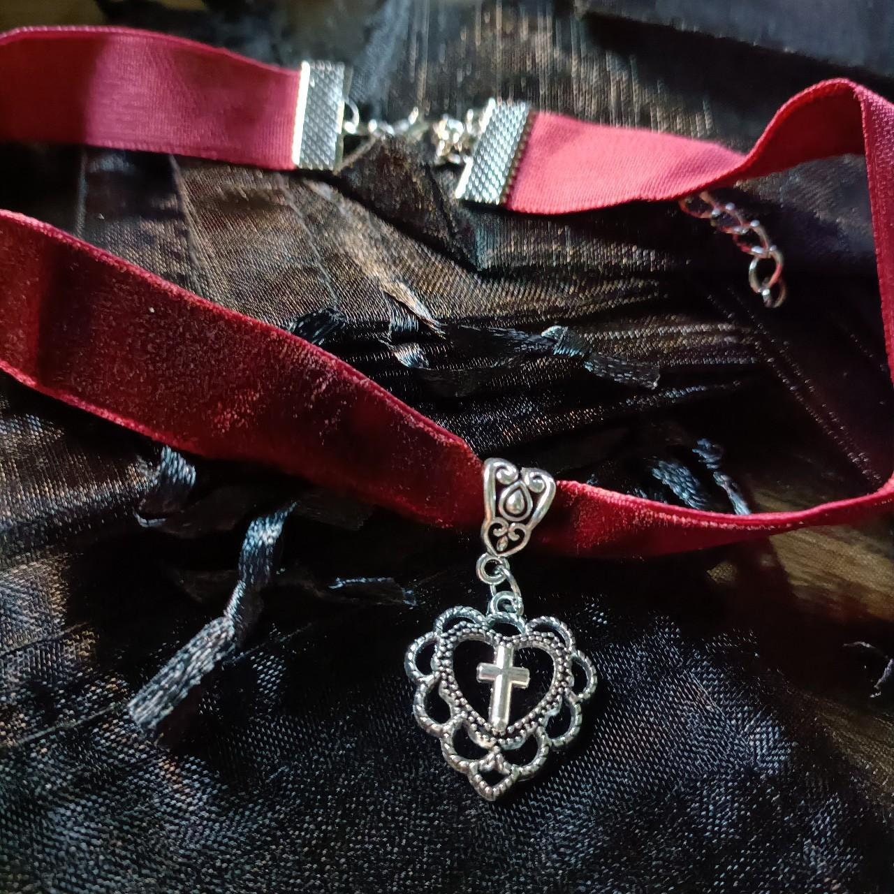 sacred heart burgundy red velvet choker