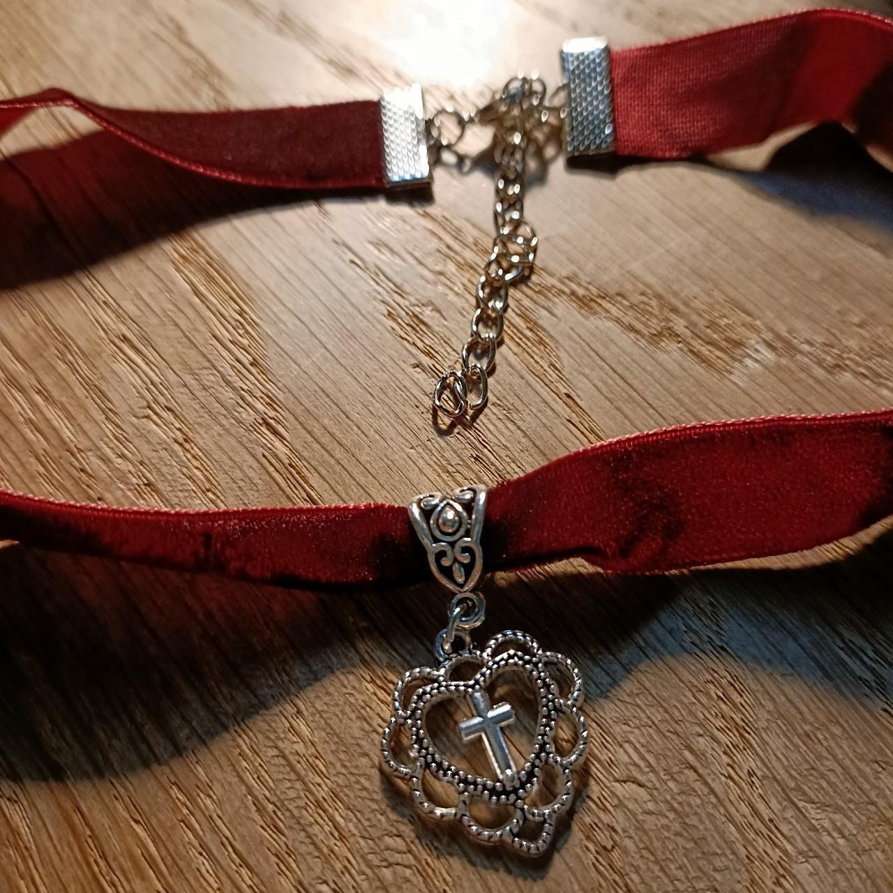 Sacred Heart Burgundy Red Velvet Choker