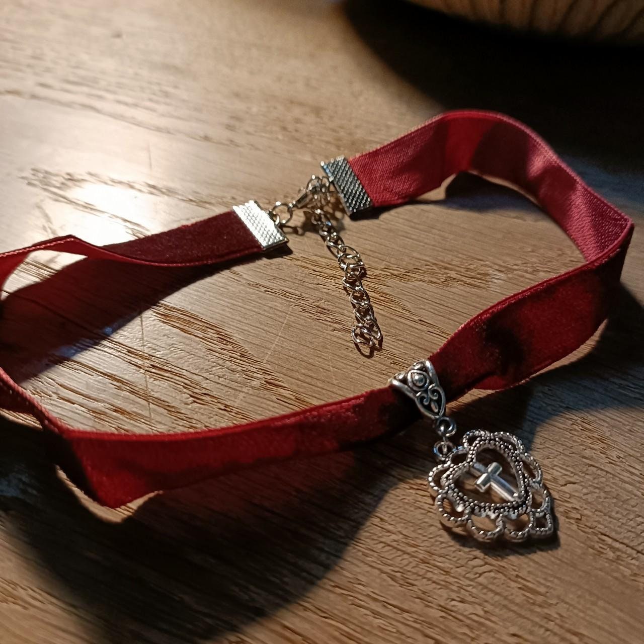 Sacred Heart Burgundy Red Velvet Choker