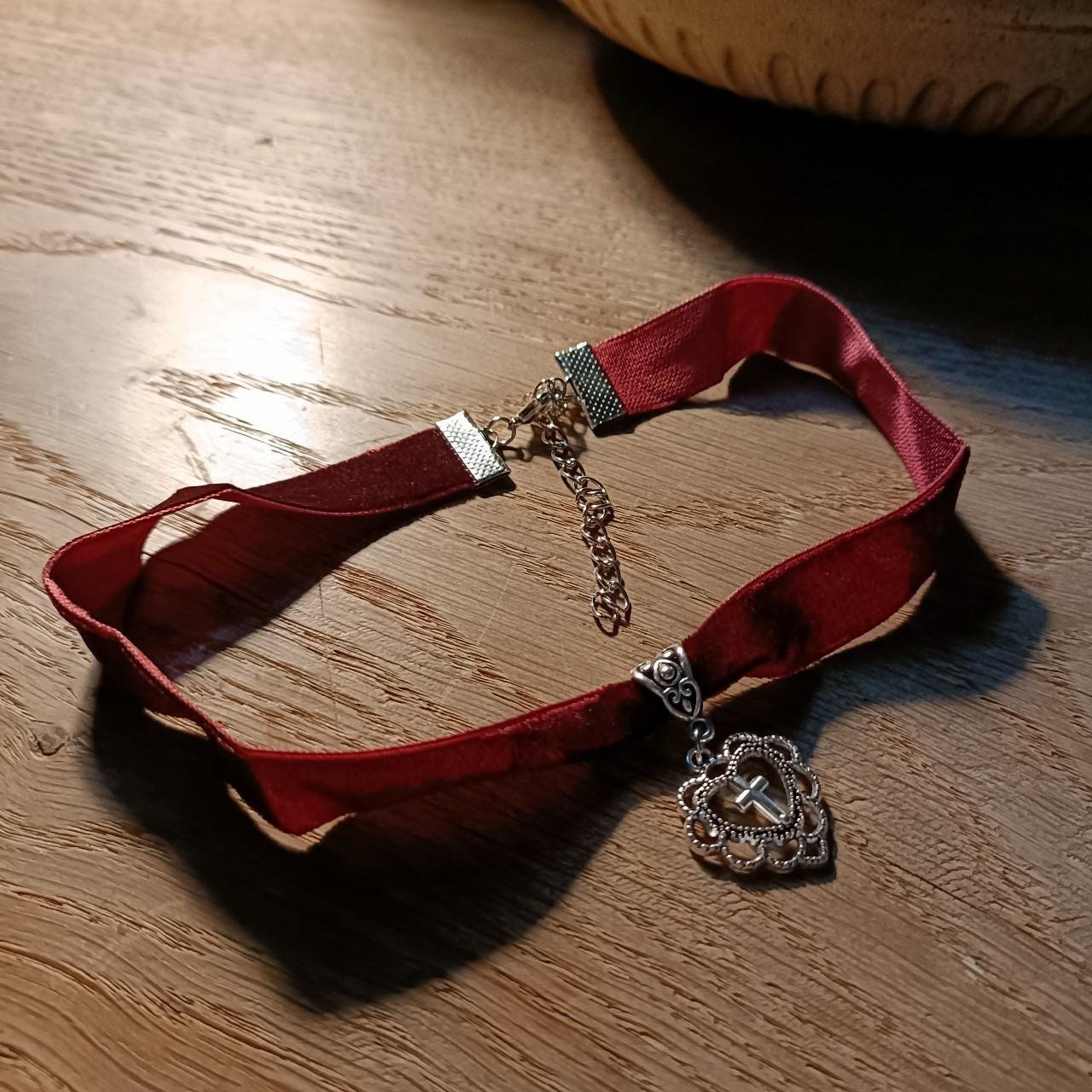 Sacred Heart Burgundy Red Velvet Choker