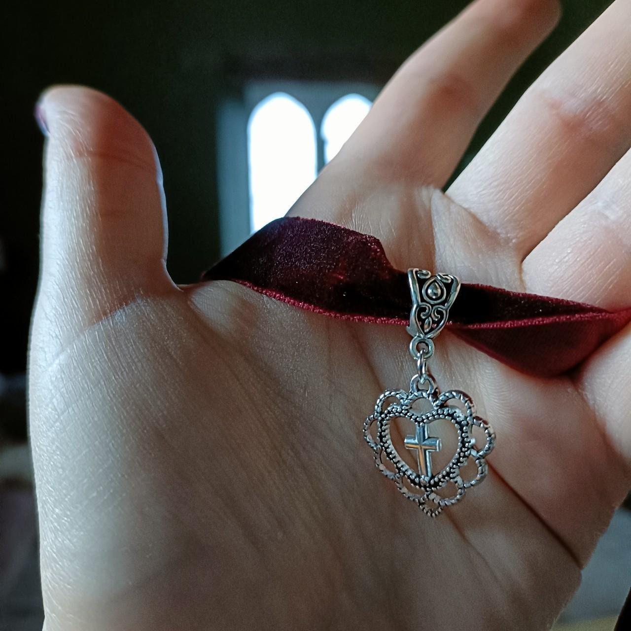 Sacred Heart Burgundy Red Velvet Choker