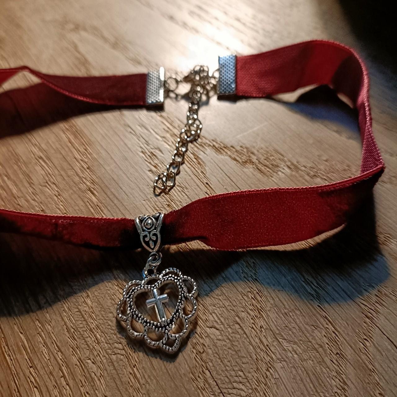 Sacred Heart Burgundy Red Velvet Choker