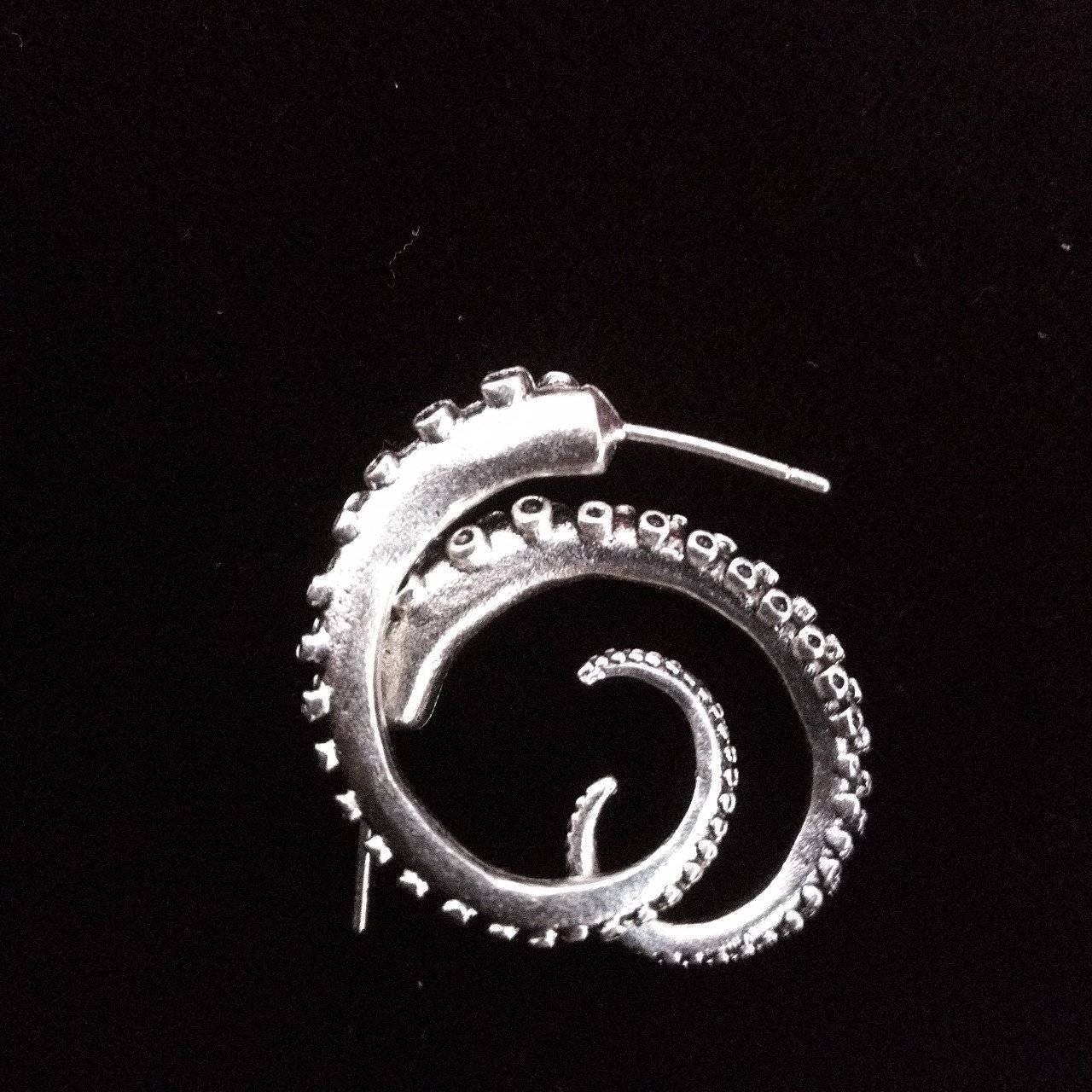 Silver Tentacle Earrings- Steampunk, Octopus, Mermaid, Nautical, Fantasy, Cephalopod, Sea Creature, Kraken