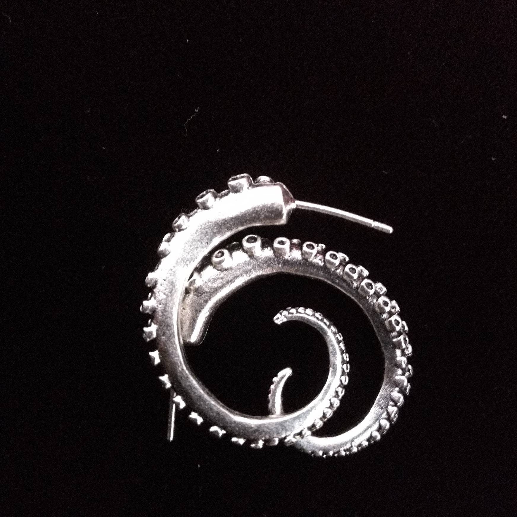 Silver Tentacle Earrings- Steampunk, Octopus, Mermaid, Nautical, Fantasy, Cephalopod, Sea Creature, Kraken