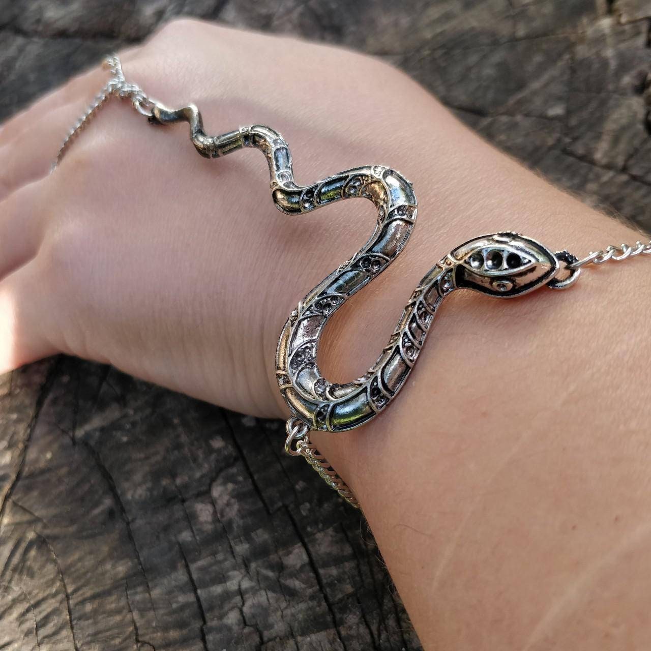 Snake Wrist Chain/ hand bracelet // Halloween goth occult mystic witch in silver or gold