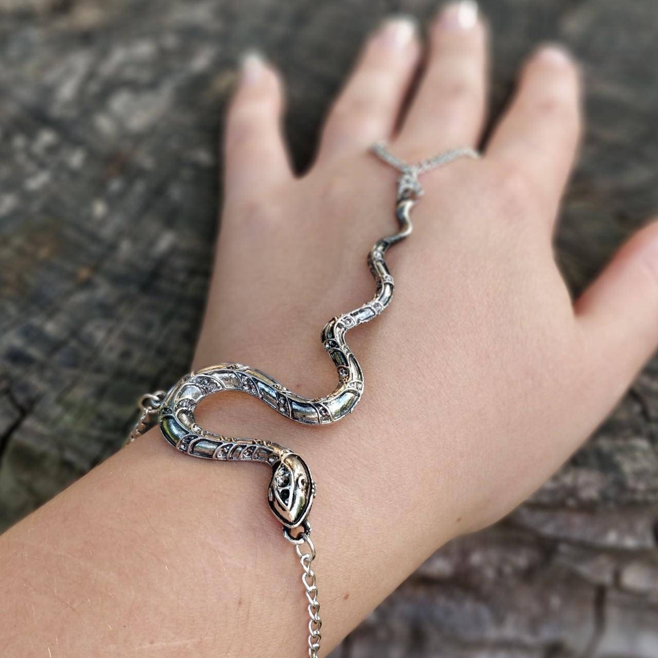 Snake Wrist Chain/ hand bracelet // Halloween goth occult mystic witch in silver or gold