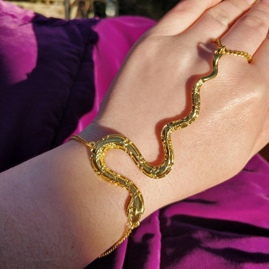 Snake Wrist Chain/ hand bracelet // Halloween goth occult mystic witch in silver or gold