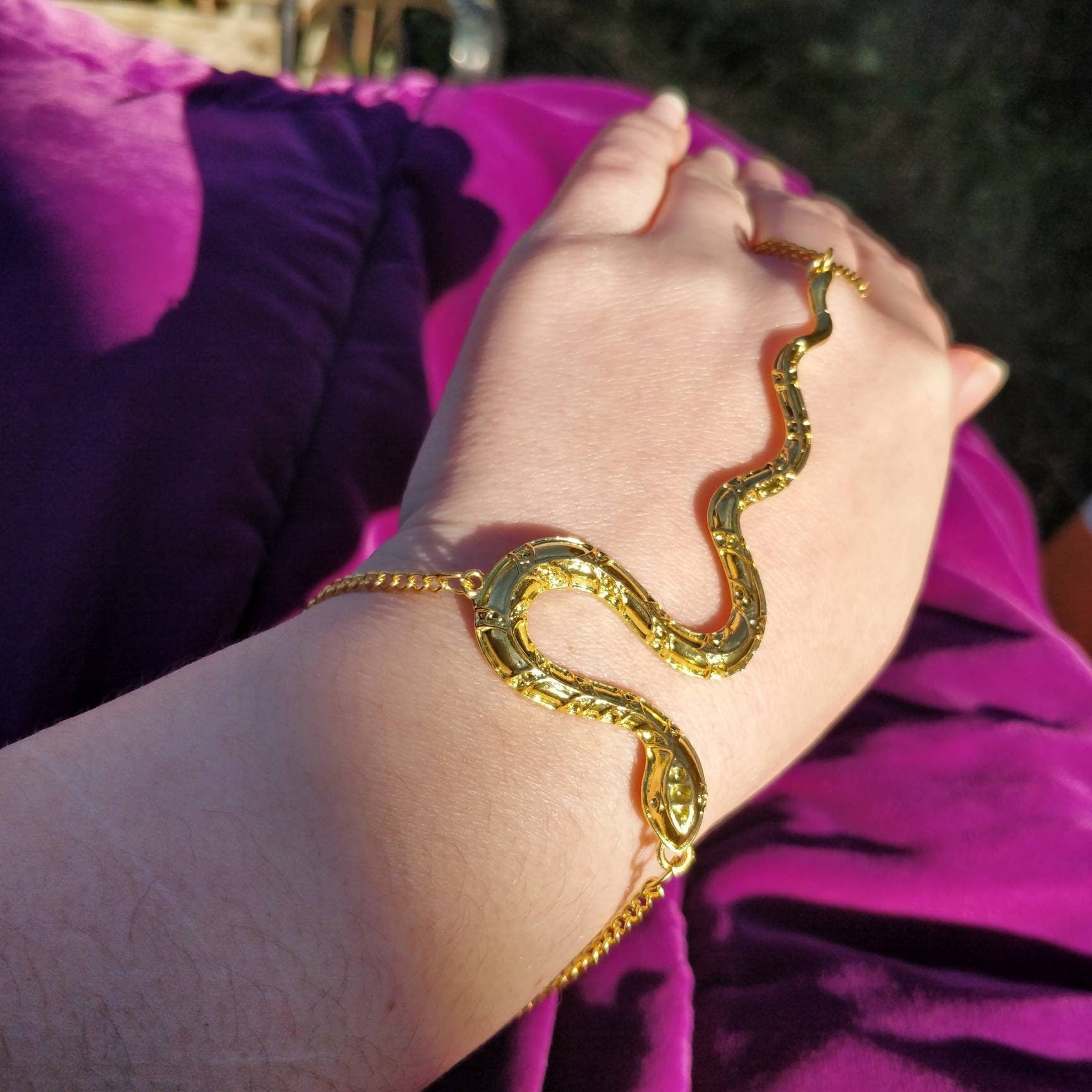 Snake Wrist Chain/ hand bracelet // Halloween goth occult mystic witch in silver or gold