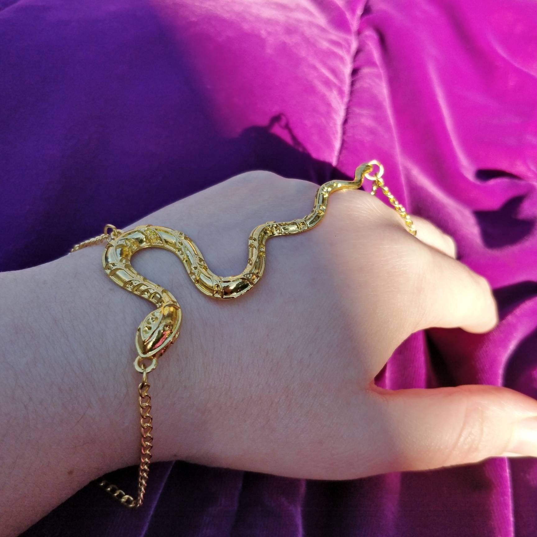 Snake Wrist Chain/ hand bracelet // Halloween goth occult mystic witch in silver or gold