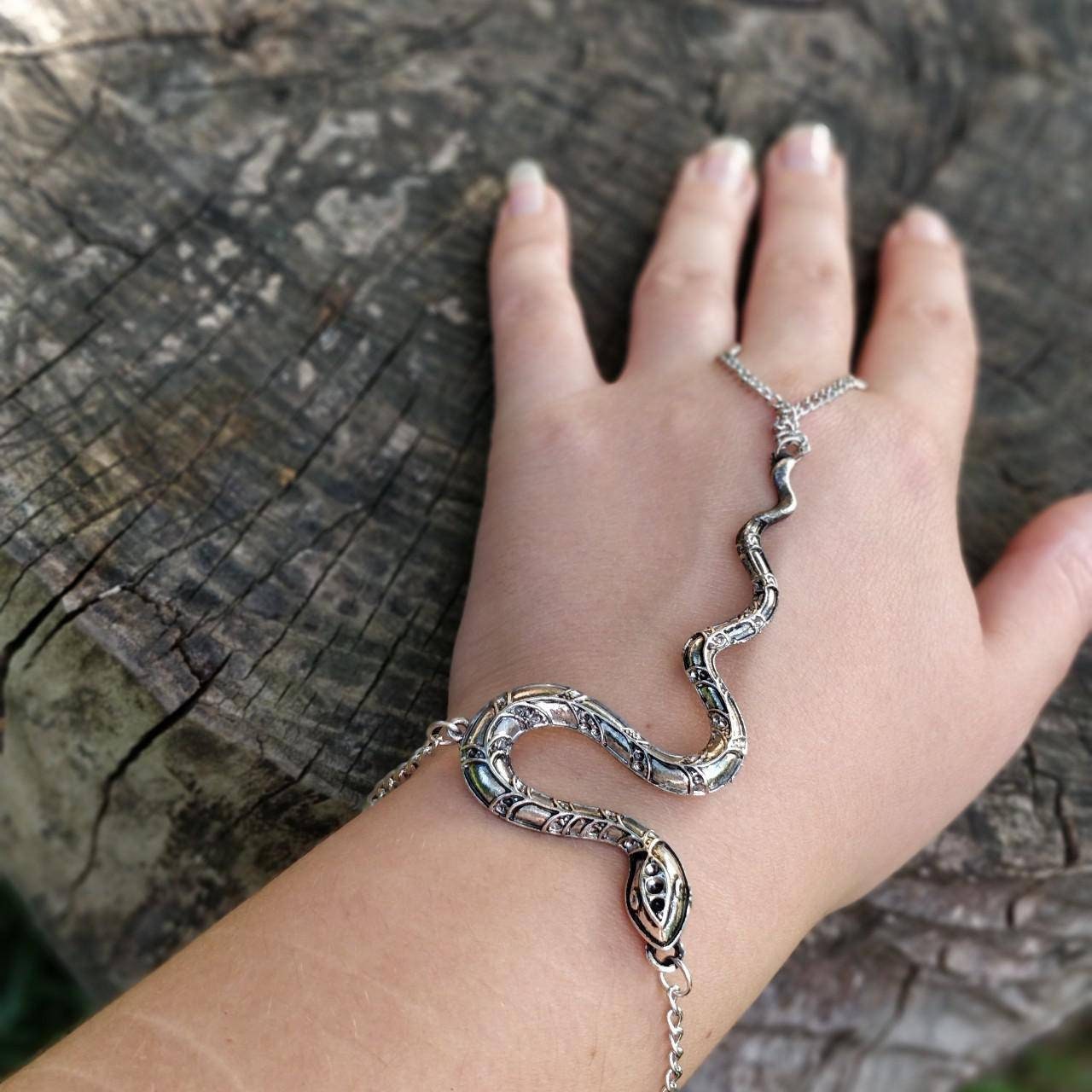 Snake Wrist Chain/ hand bracelet // Halloween goth occult mystic witch in silver or gold