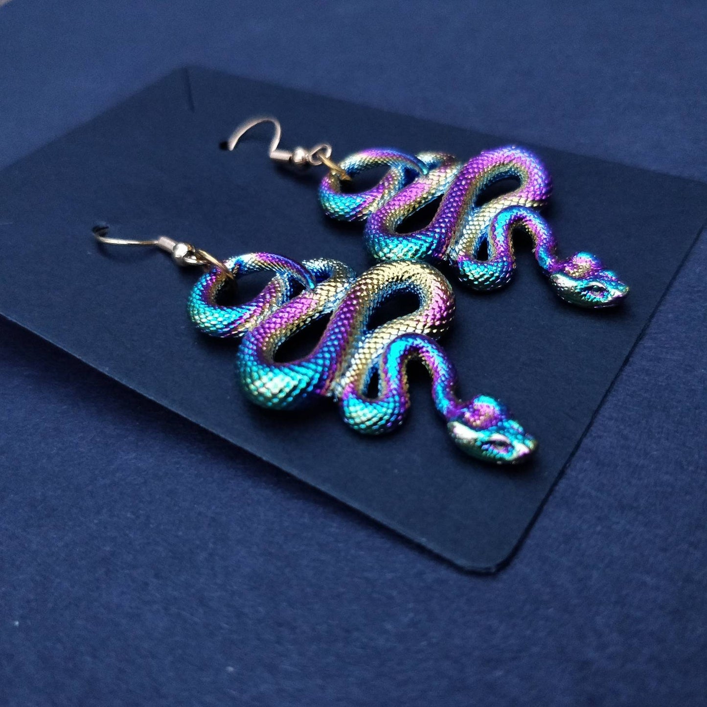 Snake earrings / oil spill/ holographic/ rainbow
