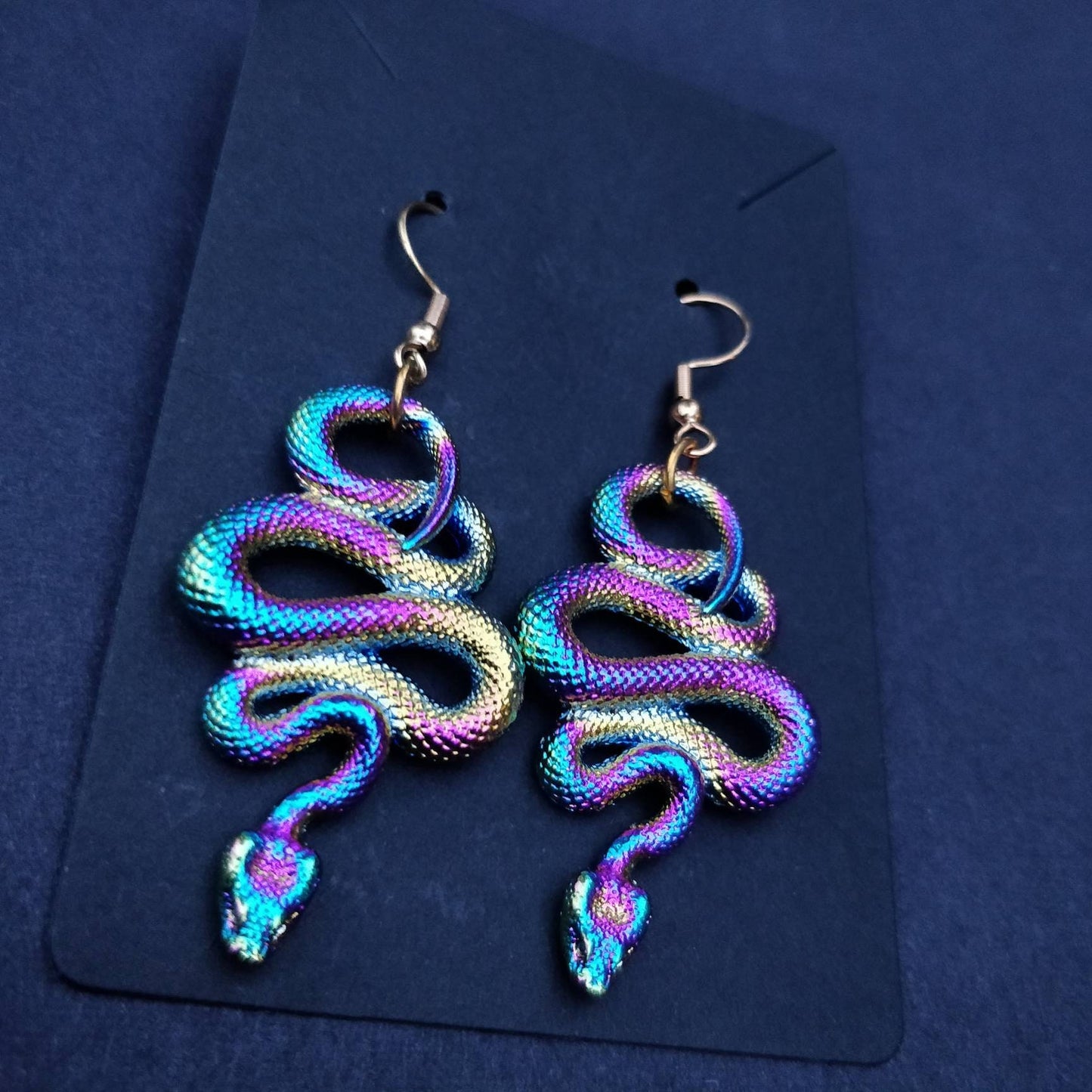 Snake earrings / oil spill/ holographic/ rainbow