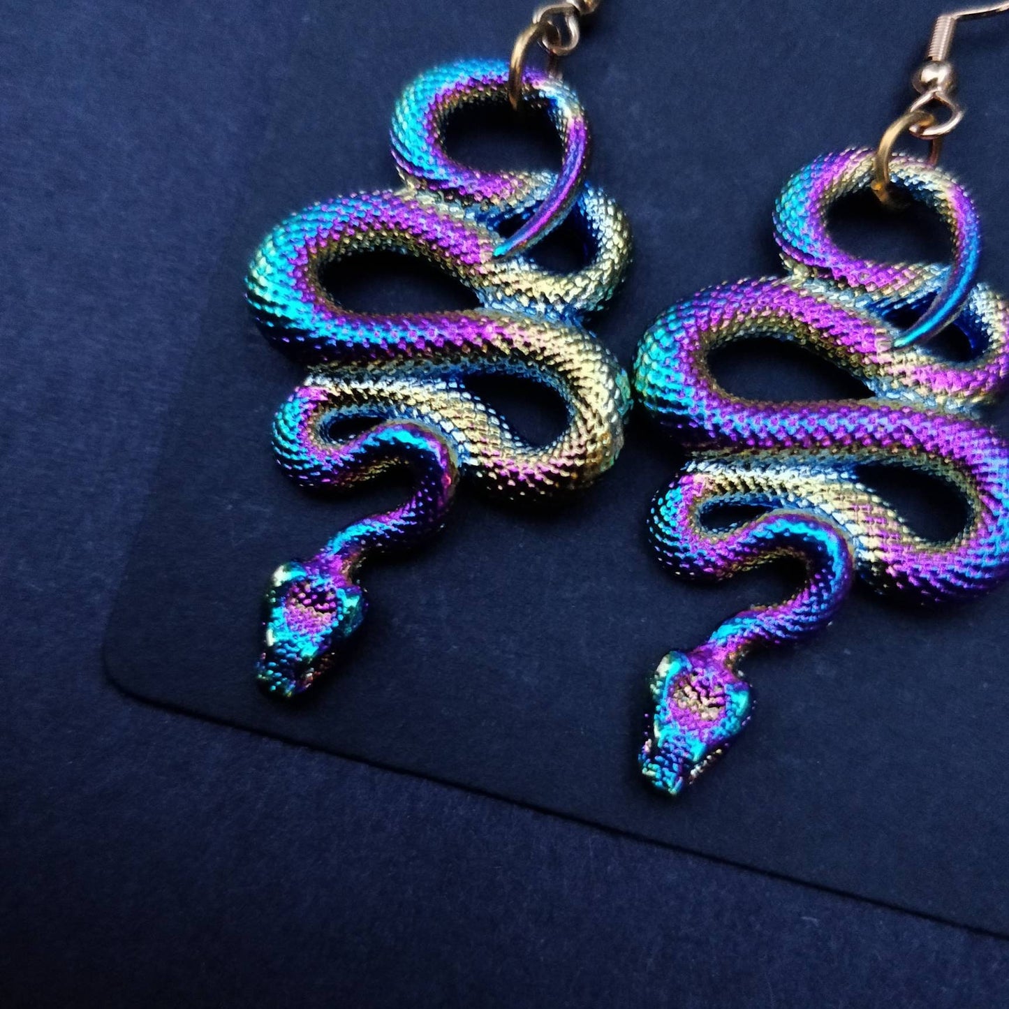 Snake earrings / oil spill/ holographic/ rainbow