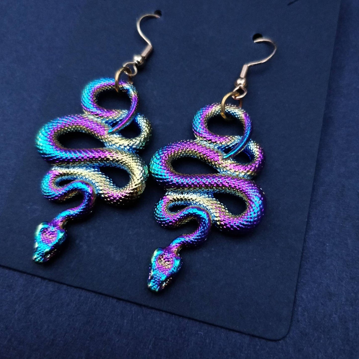 Snake earrings / oil spill/ holographic/ rainbow