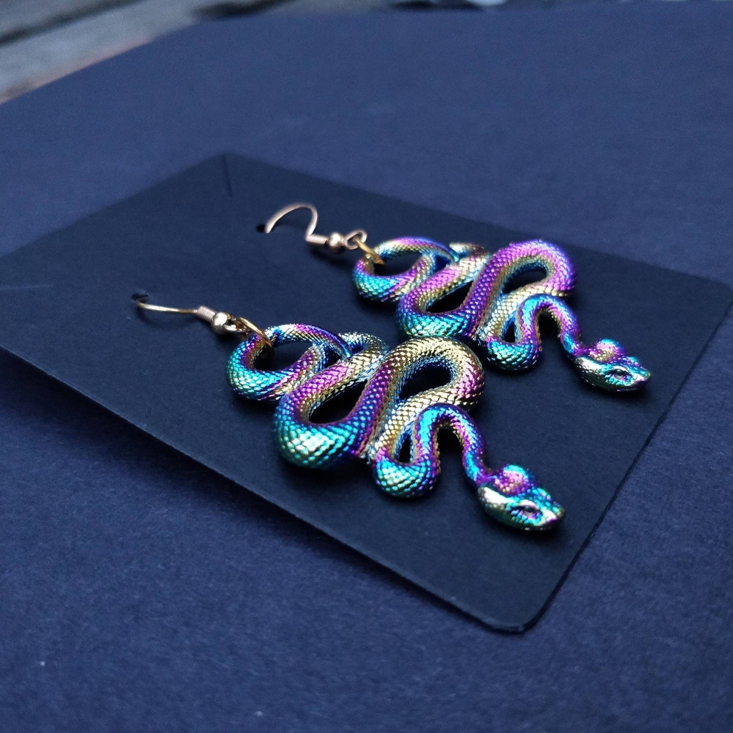 Snake earrings / oil spill/ holographic/ rainbow