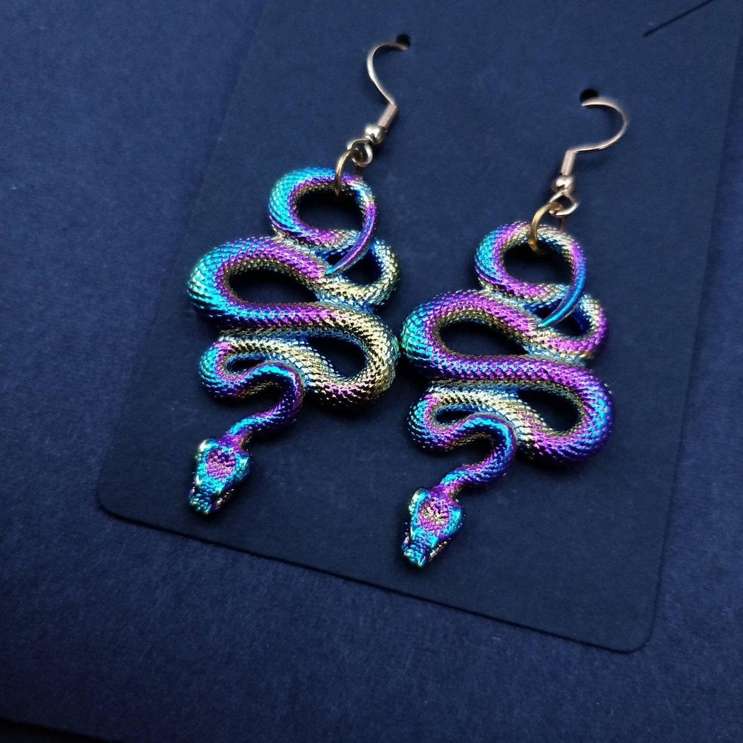 Snake earrings / oil spill/ holographic/ rainbow