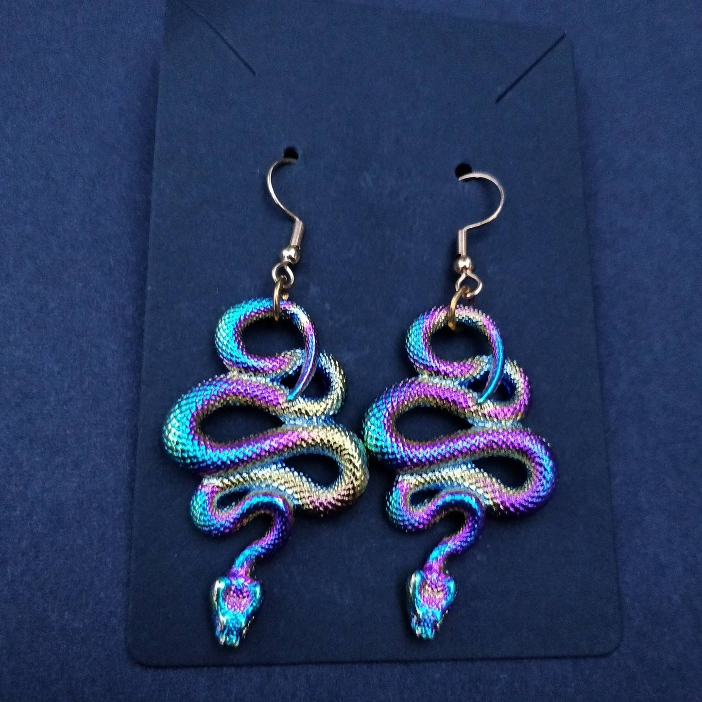 Snake earrings / oil spill/ holographic/ rainbow