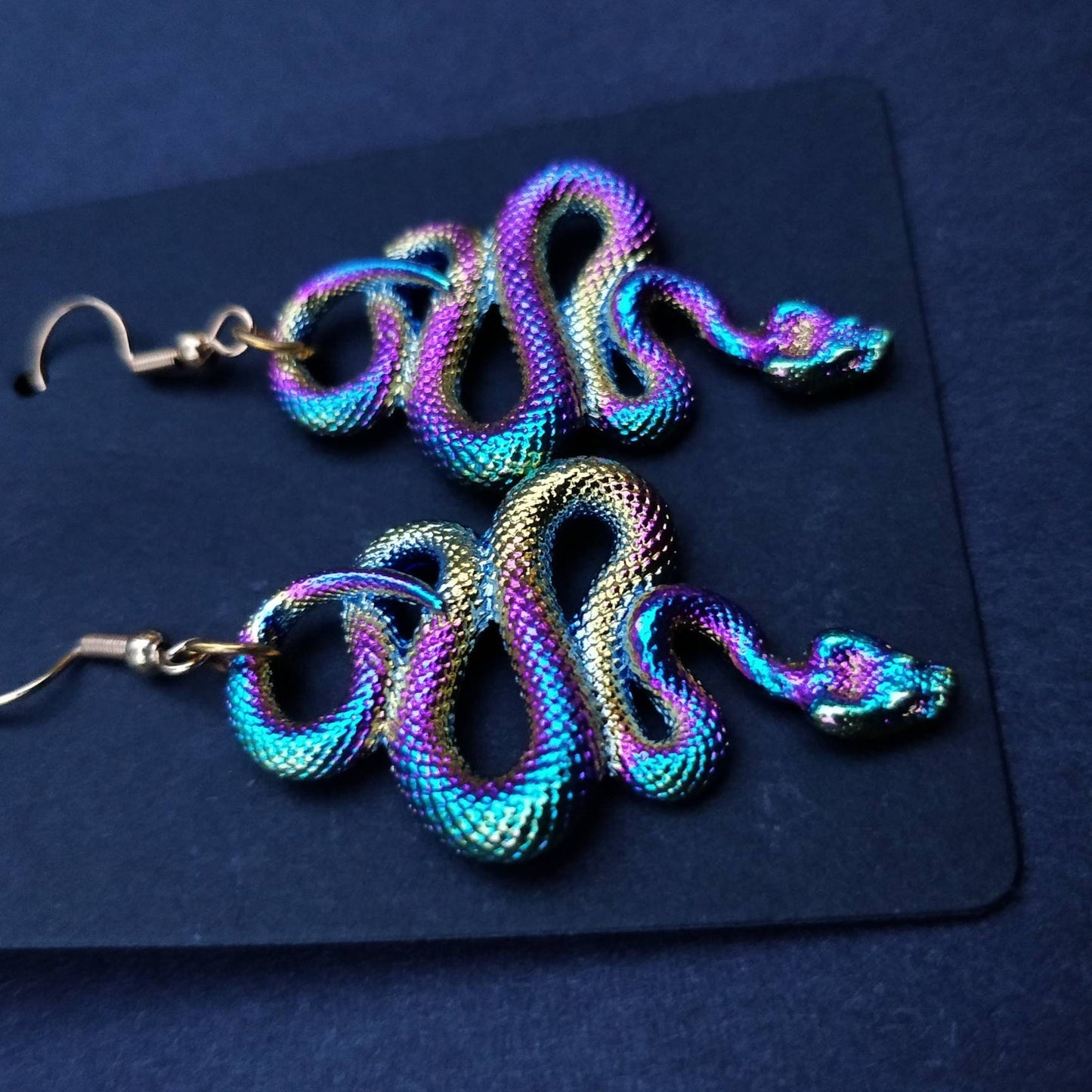 Snake earrings / oil spill/ holographic/ rainbow