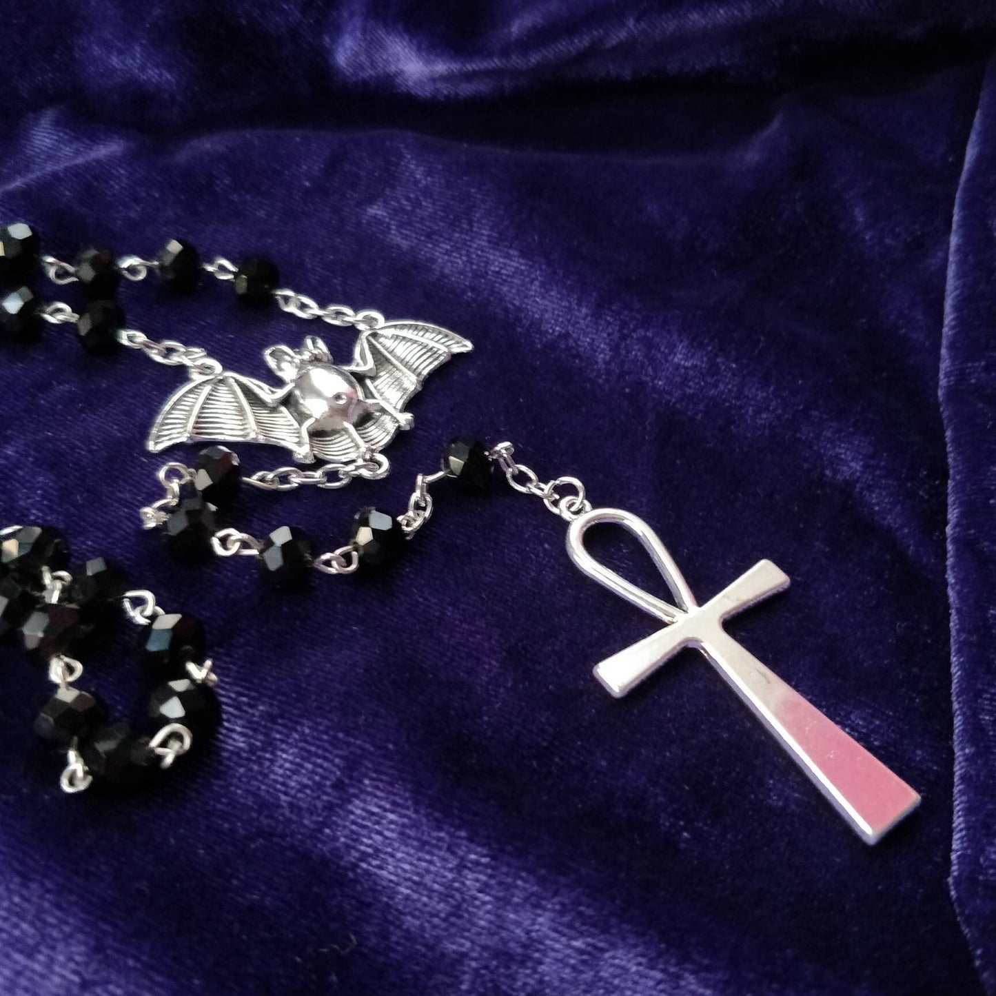 Vamp Rosary- Chunky Ankh, Faceted Beads