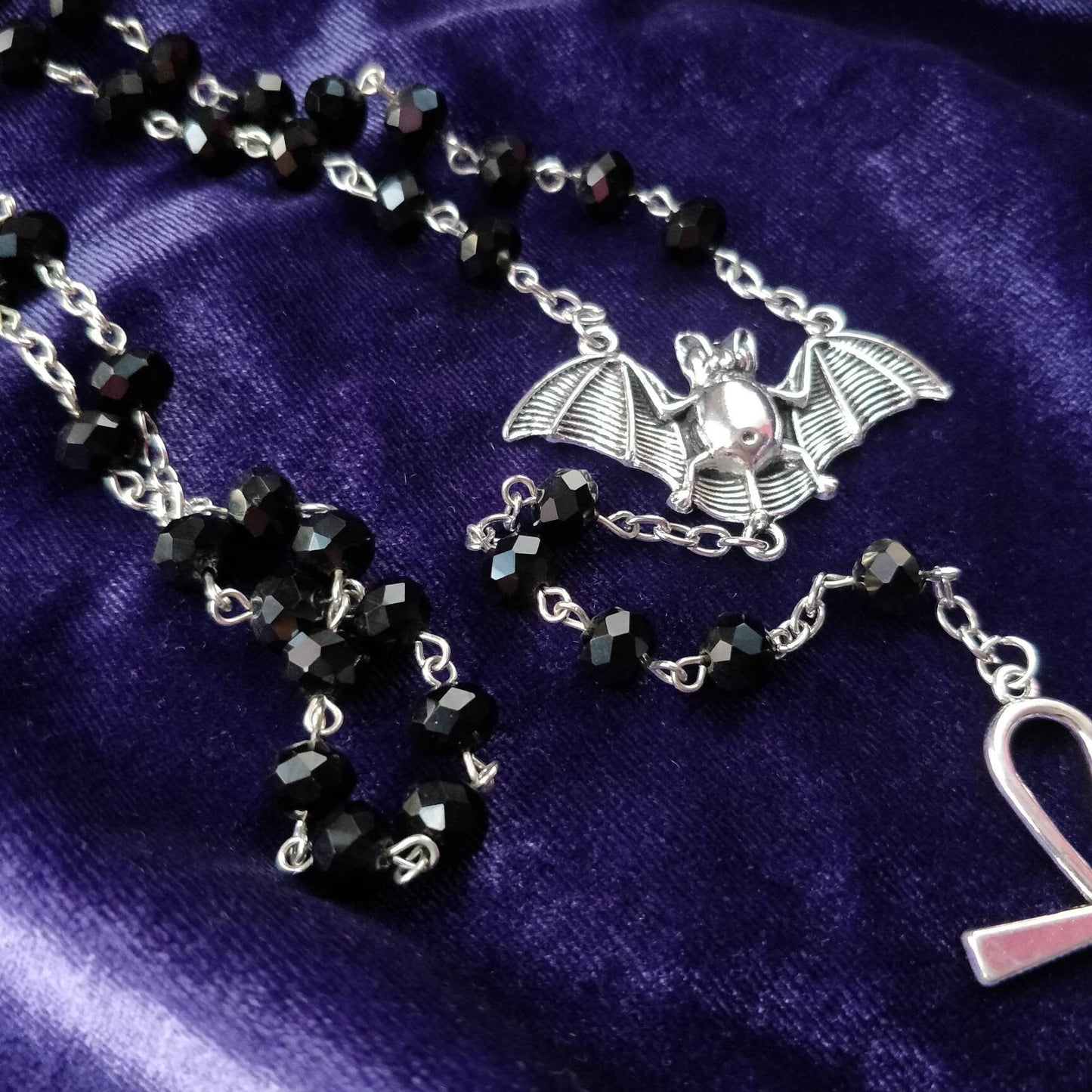 Vamp Rosary- Chunky Ankh, Faceted Beads