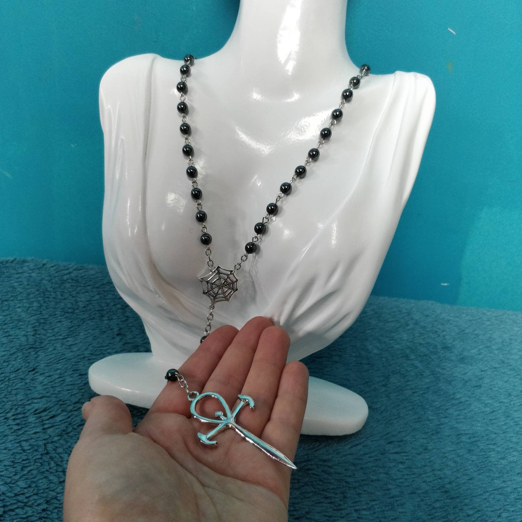 Vamp Rosary - hematite and spiderweb