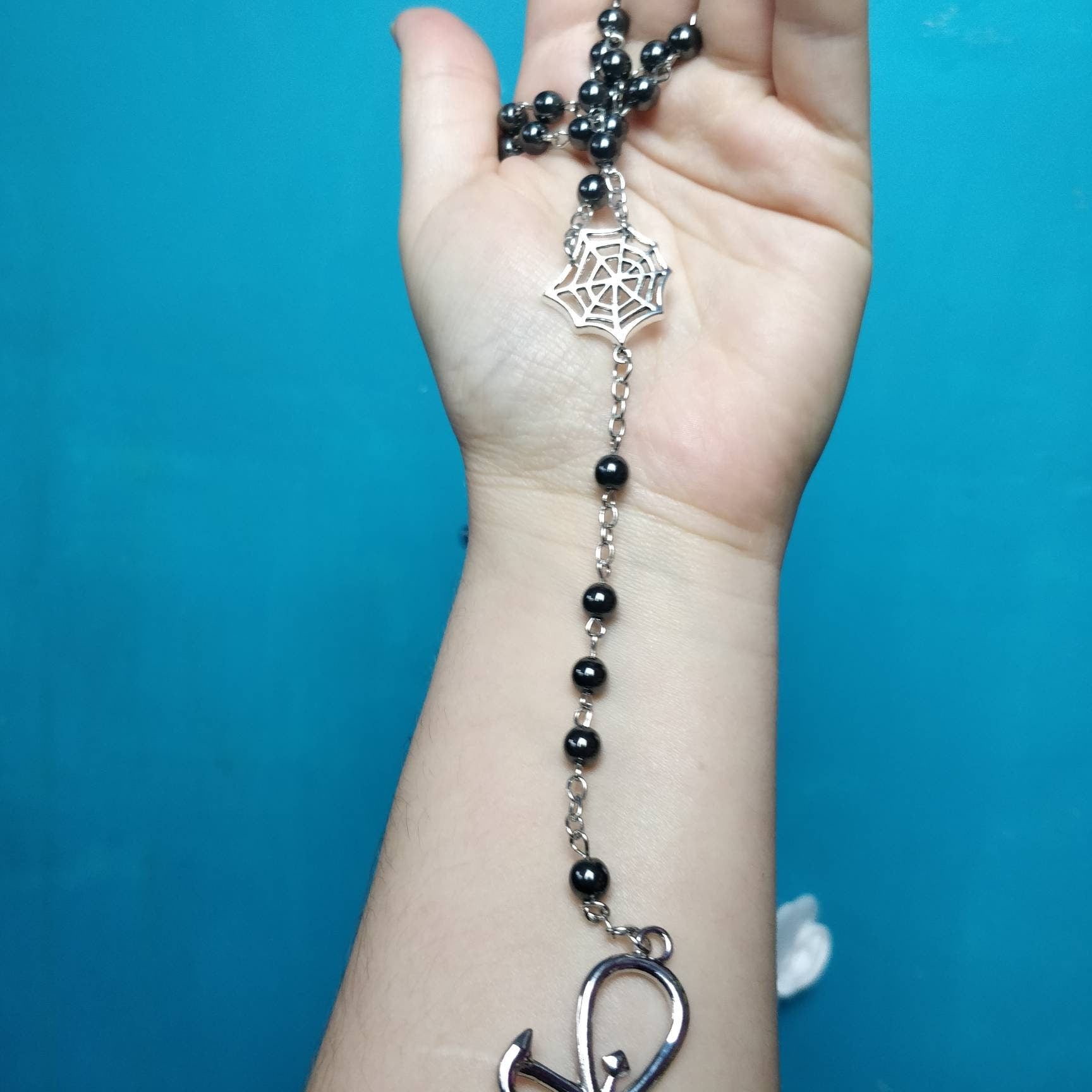 Vamp Rosary - hematite and spiderweb