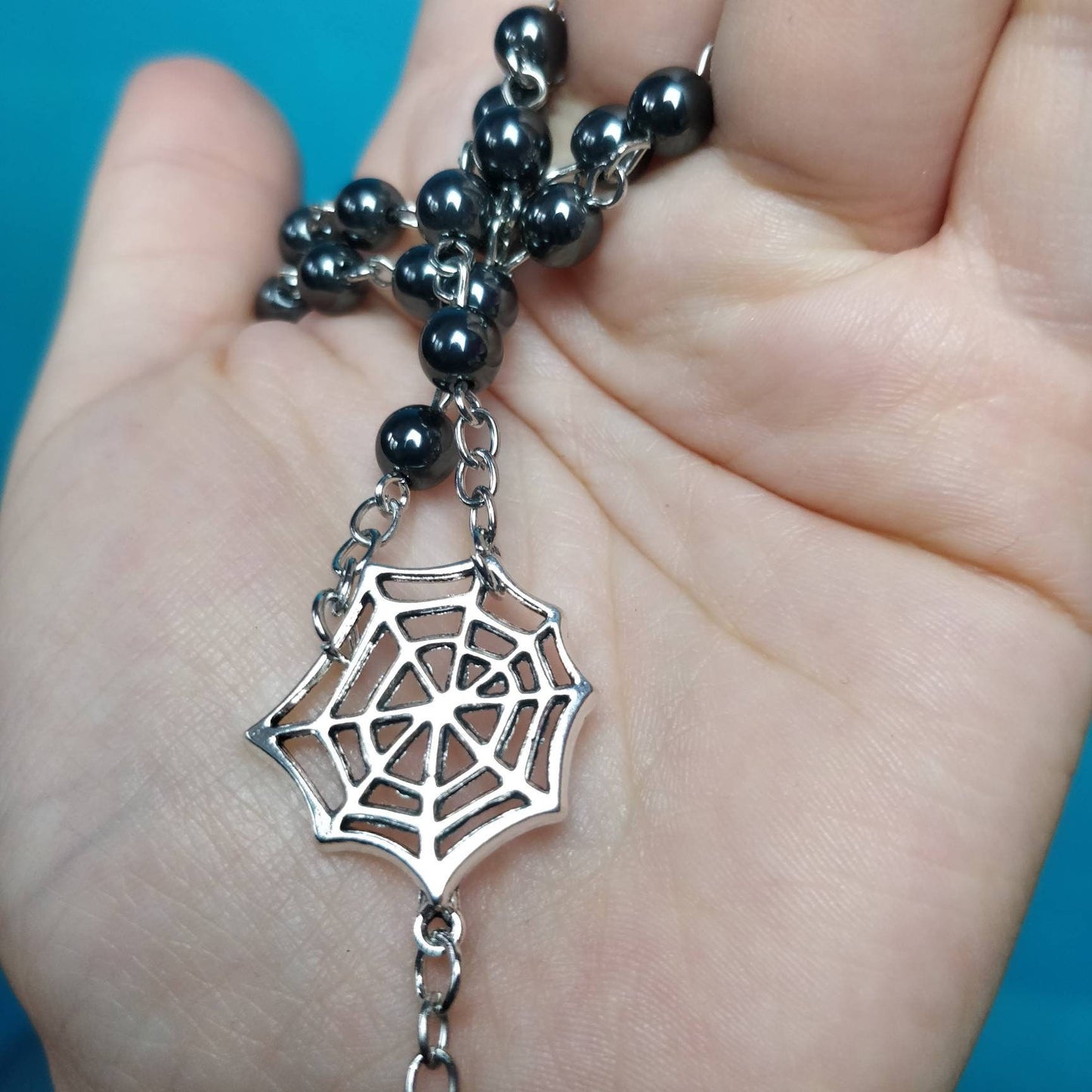 Vamp Rosary - hematite and spiderweb
