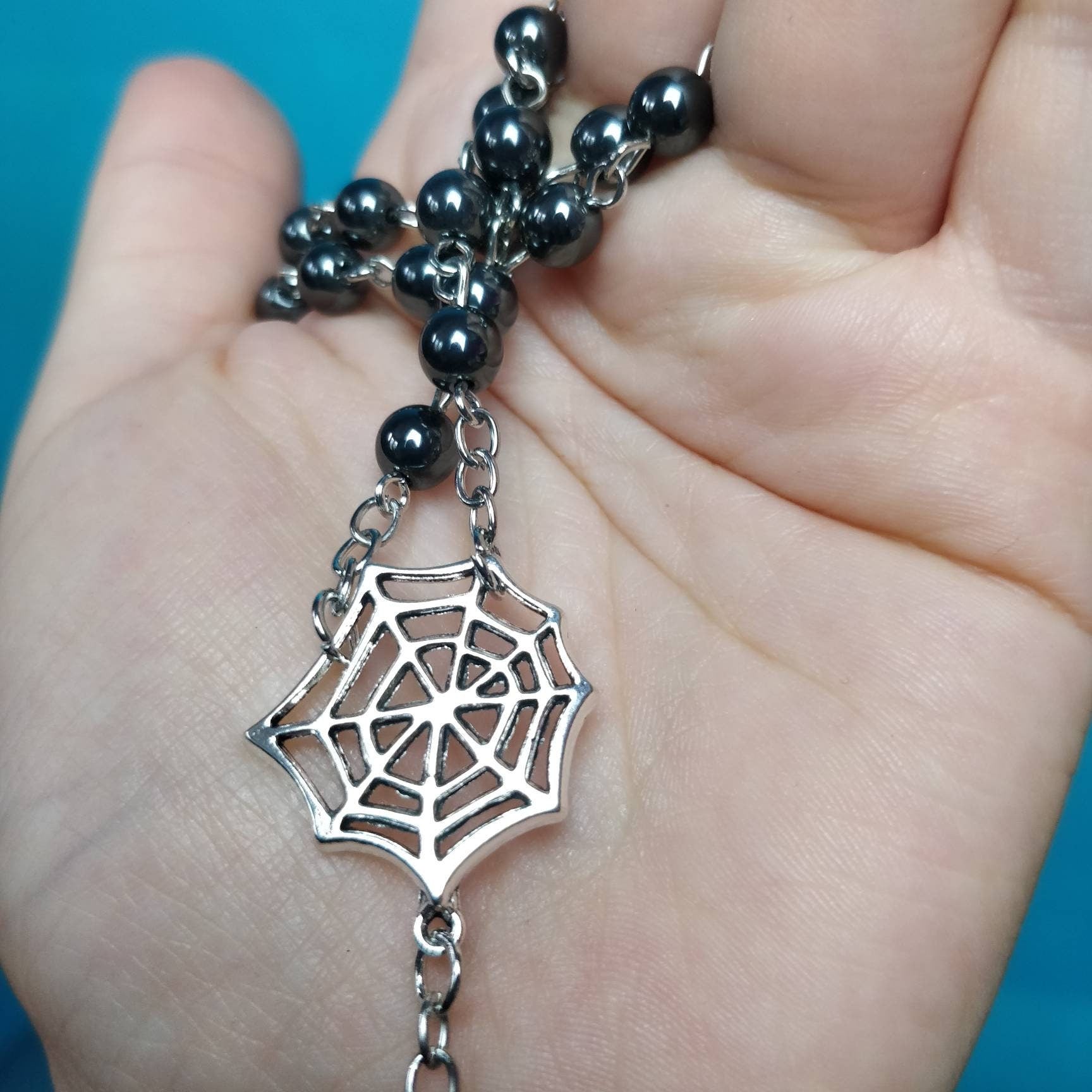 Vamp Rosary - hematite and spiderweb