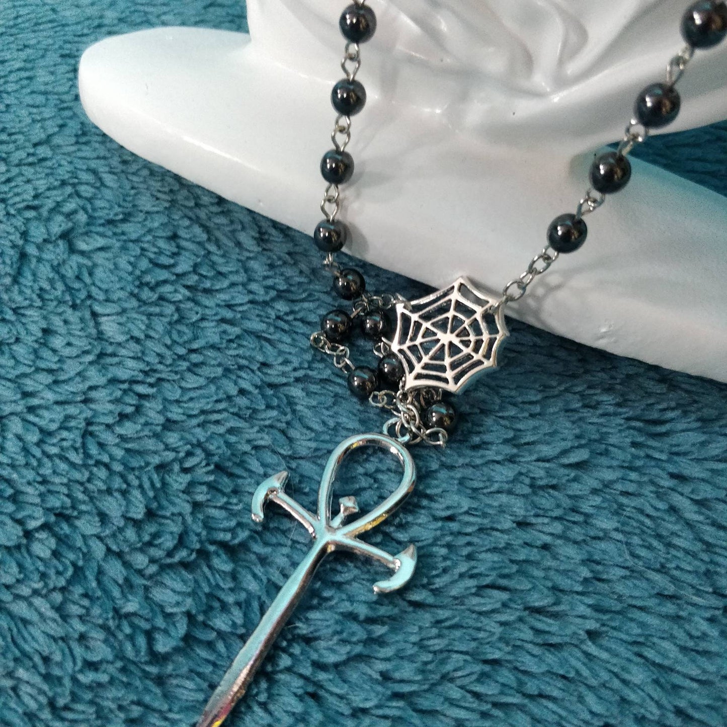 Vamp Rosary - hematite and spiderweb