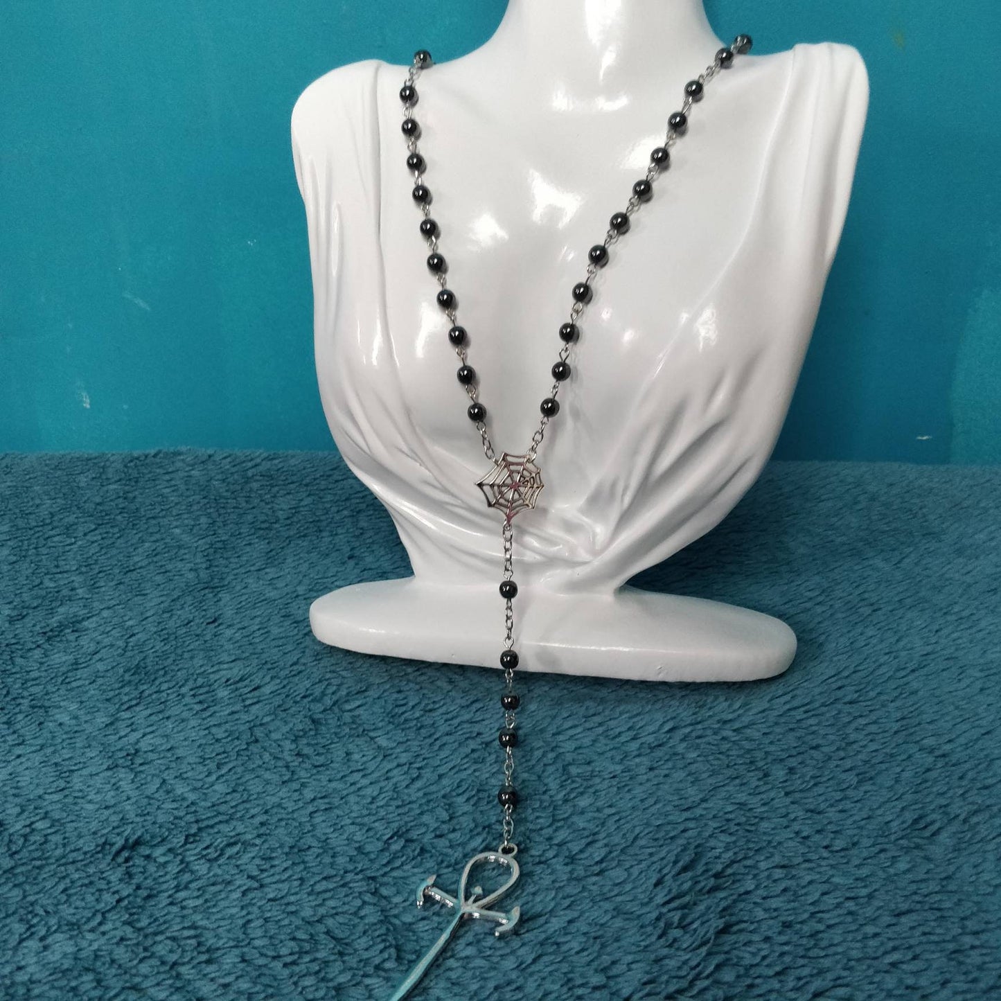 Vamp Rosary - hematite and spiderweb