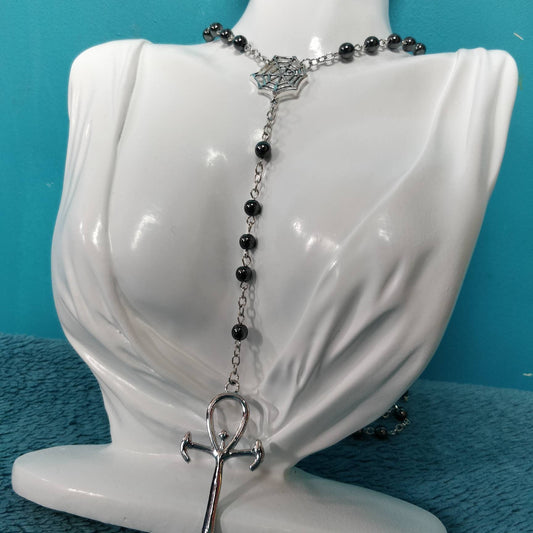 Vamp Rosary - hematite and spiderweb