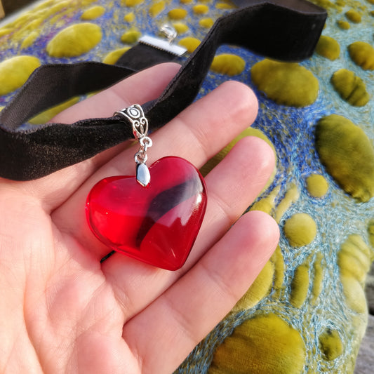 Velvet Choker with Red heart