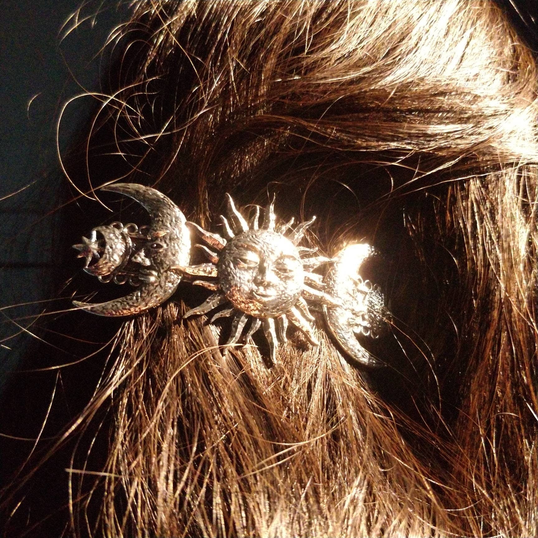 Whimsigoth Hair Barrette- sun moon and stars