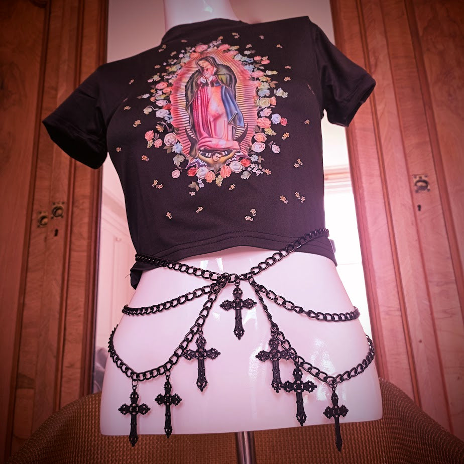 Crucifix Waist Chain Belt/ Harness waist chain- Gothic Black Cross Belt PrincessPoison666
