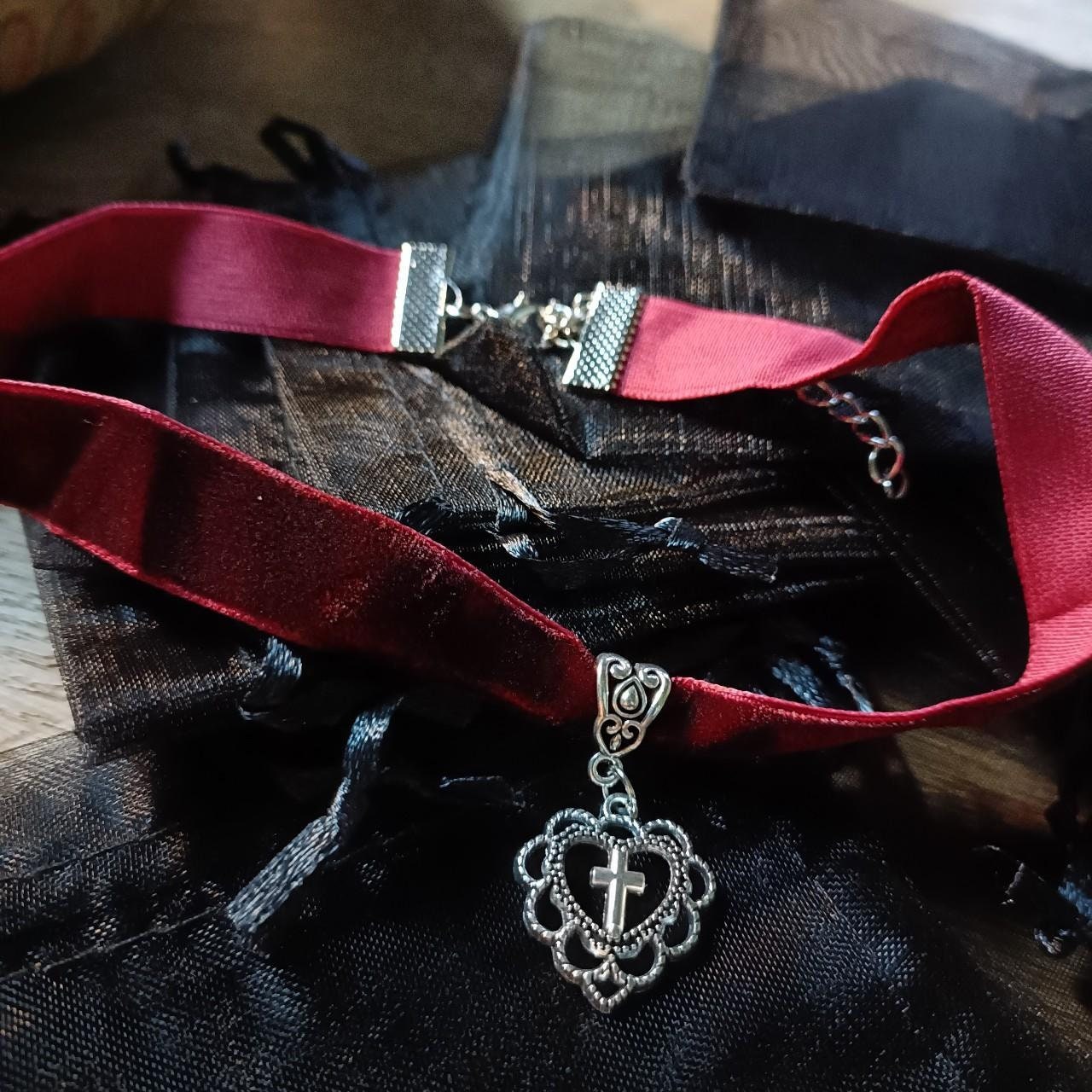 Sacred Heart Burgundy Red Velvet Choker