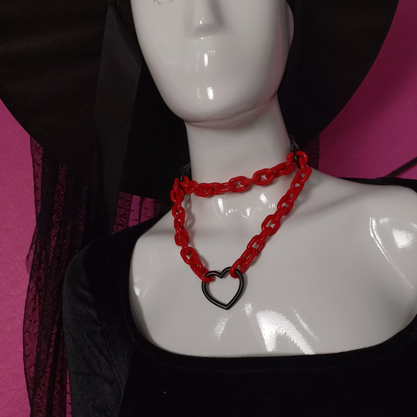 Heart Chain Choker - Choke Chain Version! Martingale Collar - Red Acrylic Chunky Chain