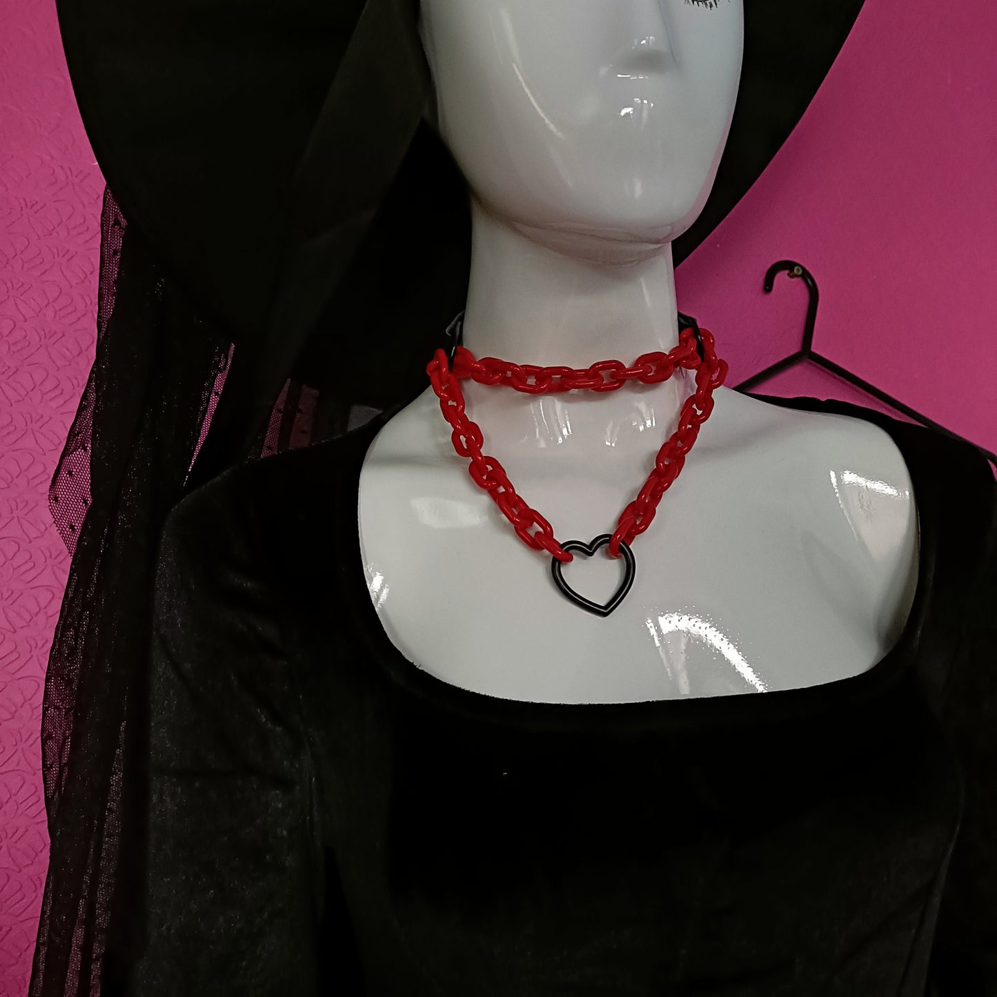 Heart Chain Choker - Choke Chain Version! Martingale Collar - Red Acrylic Chunky Chain