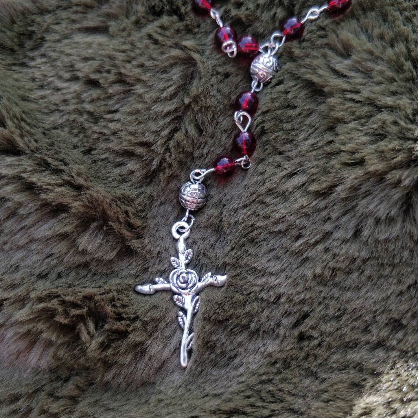 Whimsigoth Rosary with Rose Crucifix