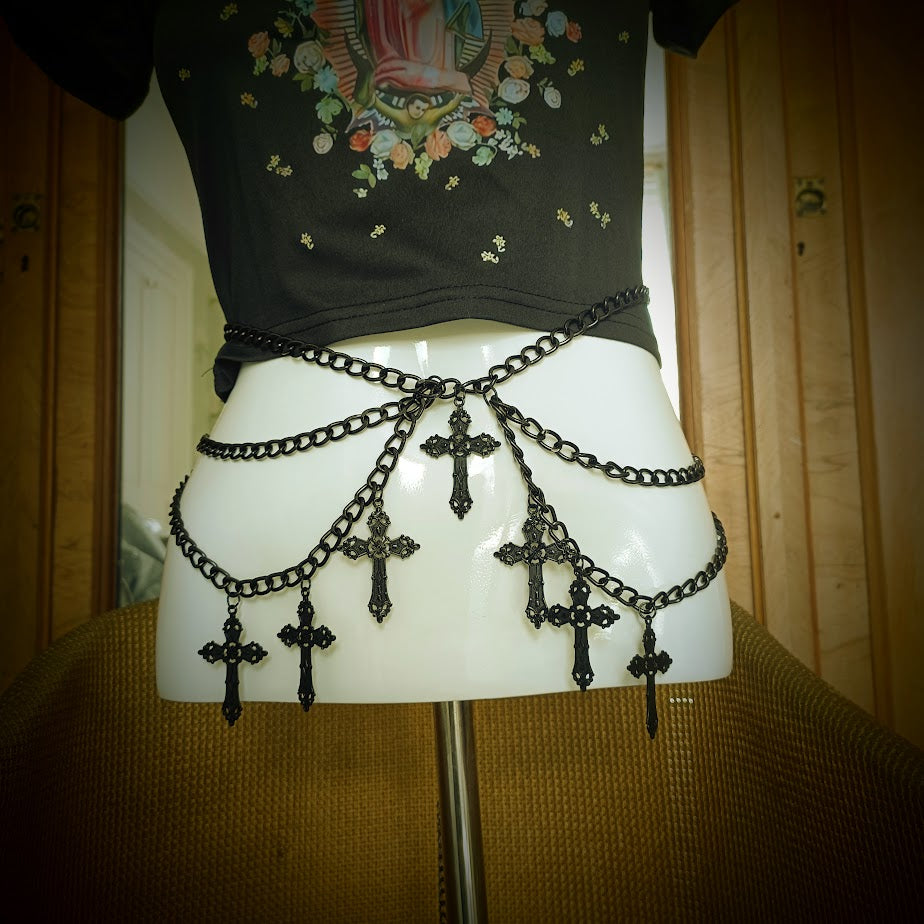 Crucifix Waist Chain Belt/ Harness waist chain- Gothic Black Cross Belt PrincessPoison666