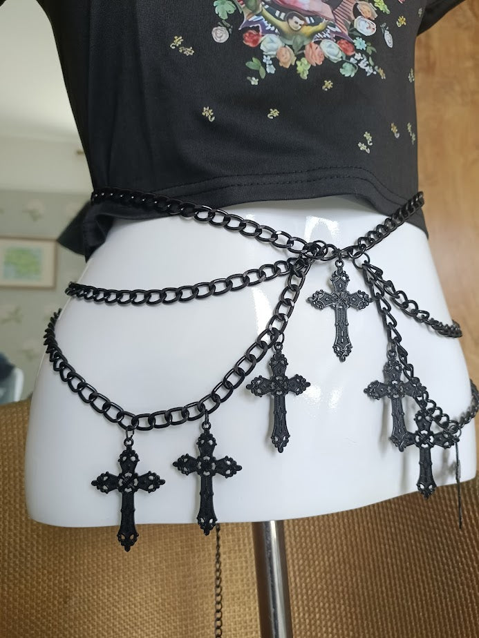 Crucifix Waist Chain Belt/ Harness waist chain- Gothic Black Cross Belt PrincessPoison666