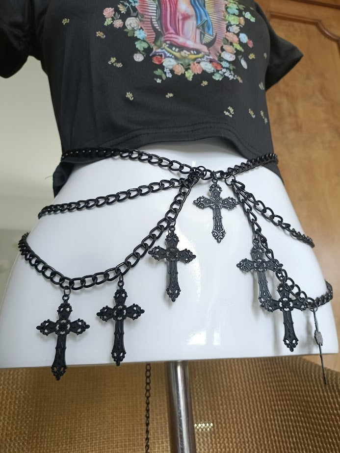 Crucifix Waist Chain Belt/ Harness waist chain- Gothic Black Cross Belt PrincessPoison666