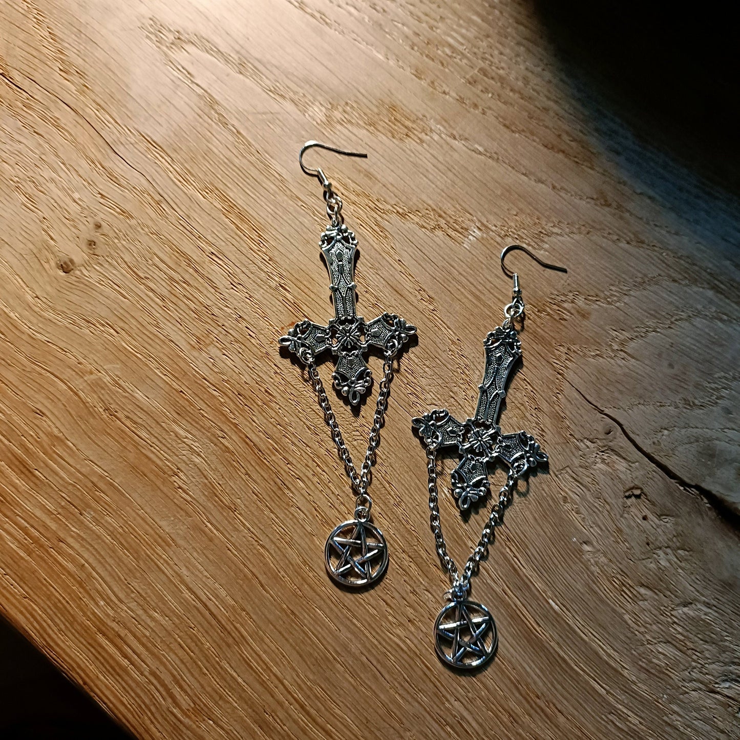 Inverted Crucifix and Pentagram Earrings